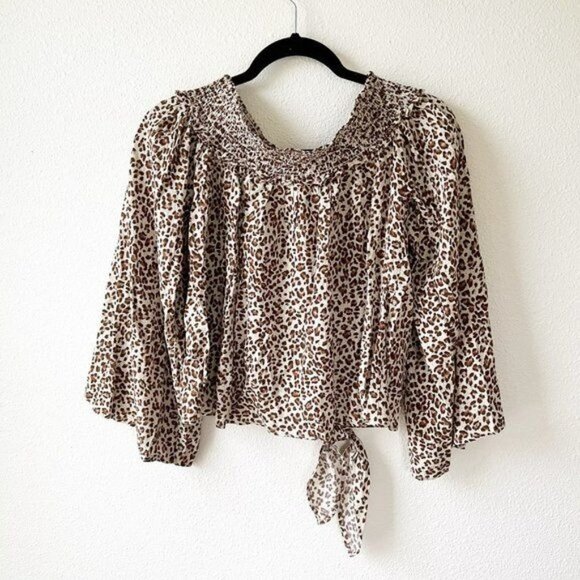 Free People Movement Beige Smocked Off The Shoulder Top M - Picture 2 of 5
